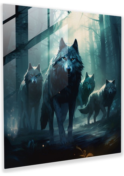 Yaban Hayatı Cam Baskı - Mehtaplı Kurtlar - Yaban Hayatı, Mystique, Kurtlar, Cam Sanatı, 30X30