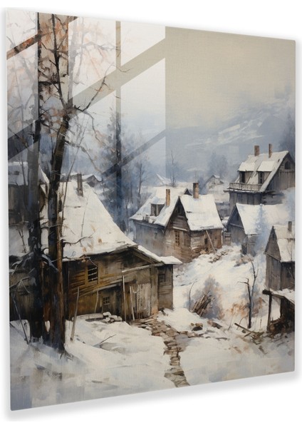 Kış Köyü Cam Baskı - Köy, Rustik, Cam Sanatı, Cam Baskı, 30X30