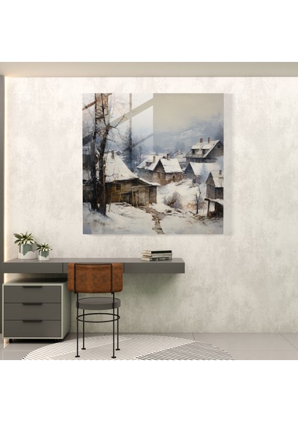 Kış Köyü Cam Baskı - Köy, Rustik, Cam Sanatı, Cam Baskı, 30X30 fiyatları