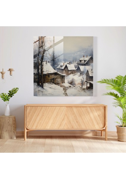 Kış Köyü Cam Baskı - Köy, Rustik, Cam Sanatı, Cam Baskı, 30X30 modelleri