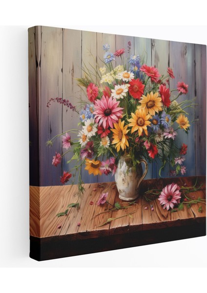 Kır Çiçeği Kanvas Tablo - Buket Gerçekçi Yağlıboya Tablo - Duvar Dekorasyonu - Kır Çiçeği, Kanvas Tablo, Karmaşık Detaylar, Duvar Dekorasyonu, 30X30
