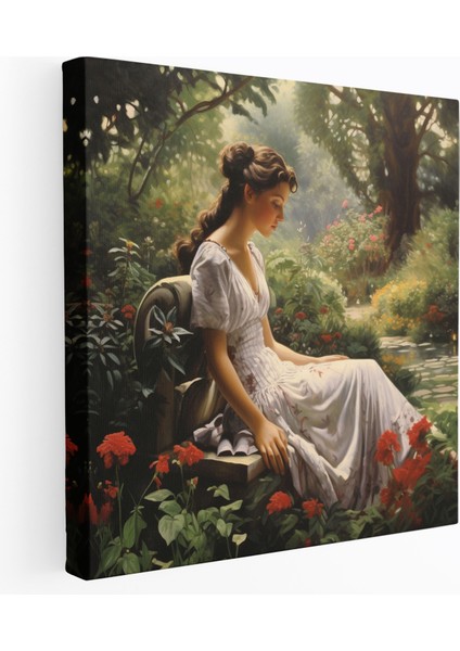 Kadın Kanvas Tablo - Huzurlu Bahçe - Kadın, Kadın, Huzurlu, Sakin, 30X30