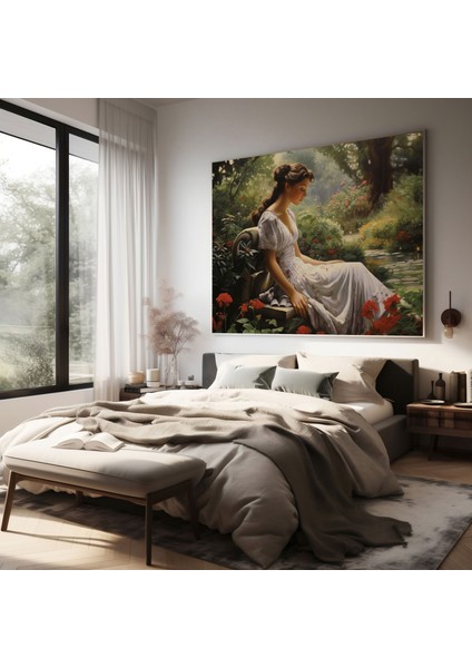 Kadın Kanvas Tablo - Huzurlu Bahçe - Kadın, Kadın, Huzurlu, Sakin, 30X30 modelleri