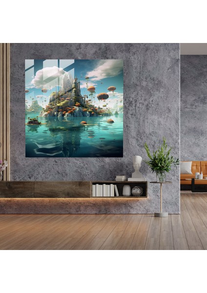 Deniz Manzarası Cam Baskı - Gerçeküstü Mistik Dijital Sanat - Deniz Manzarası, Renkli Deniz Yaşamı, Modern Sanat, Duvar Dekorasyonu, 30X30 fiyatları