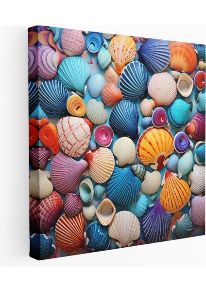 Deniz Manzarası Kanvas Tablo - Renkli Deniz Kabukları Desen - Deniz Manzarası, Kanvas Tablo, Ev Dekorasyonu, Renkli Deniz Kabukları, 30X30