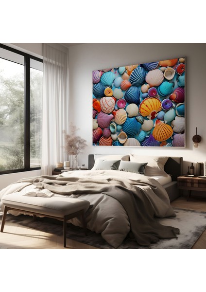 Deniz Manzarası Kanvas Tablo - Renkli Deniz Kabukları Desen - Deniz Manzarası, Kanvas Tablo, Ev Dekorasyonu, Renkli Deniz Kabukları, 30X30 fiyatları