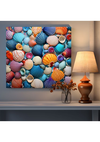 Deniz Manzarası Kanvas Tablo - Renkli Deniz Kabukları Desen - Deniz Manzarası, Kanvas Tablo, Ev Dekorasyonu, Renkli Deniz Kabukları, 30X30 modelleri