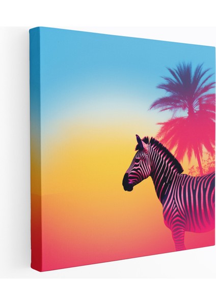 Zebra Kanvas Tablo - Canlı Dijital Sanat - Zebra, Zebra Kanvas Tablo, Zebra Silüeti, Canlı Degrade Arka Plan, 30X30