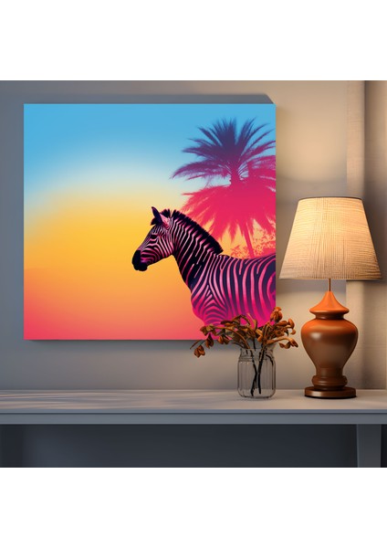 Zebra Kanvas Tablo - Canlı Dijital Sanat - Zebra, Zebra Kanvas Tablo, Zebra Silüeti, Canlı Degrade Arka Plan, 30X30 fiyatları