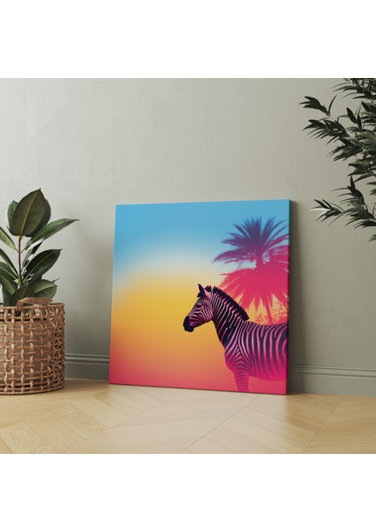 Zebra Kanvas Tablo - Canlı Dijital Sanat - Zebra, Zebra Kanvas Tablo, Zebra Silüeti, Canlı Degrade Arka Plan, 30X30 modelleri
