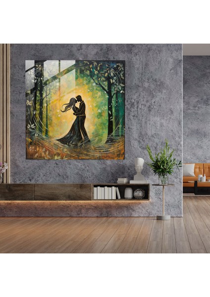 Kaprisli Aşıklar Cam Baskı - Romantik, Romantik, Cam Sanatı, Büyülü Orman, 30X30 fiyatları