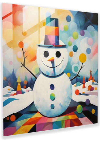 Kardan Adam Cam Baskı - Kardan Adam, Duvar Süslemesi, Cam Duvar Sanatı, Soyut, 30X30