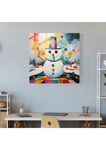 Kardan Adam Cam Baskı - Kardan Adam, Duvar Süslemesi, Cam Duvar Sanatı, Soyut, 30X30 modelleri