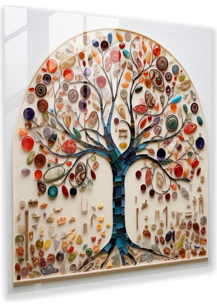 Kolaj Hayat Ağacı Cam Baskı - Hayat Ağacı, Modern Sanat, Ev Dekorasyonu, Hayat Ağacı, 30X30