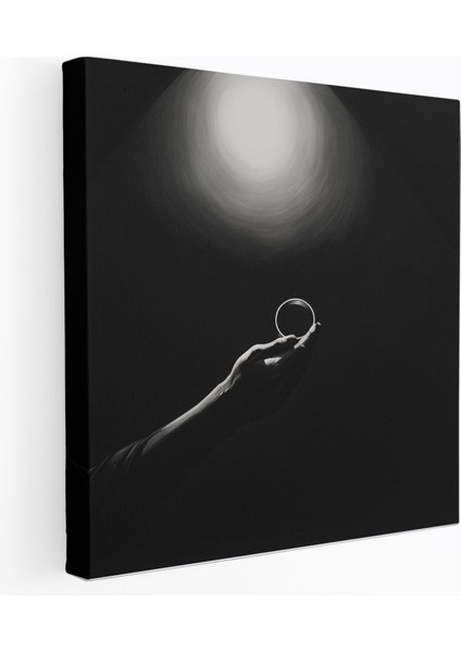 Yüzüklerin Efendisi Duvar Sanatı - Minimalist Yüzük Kanvas Tablo - Yüzüklerin Efendisi, Koyu Gölgeler, Ikonik Yüzük, Siyah Beyaz Eskiz, 30X30