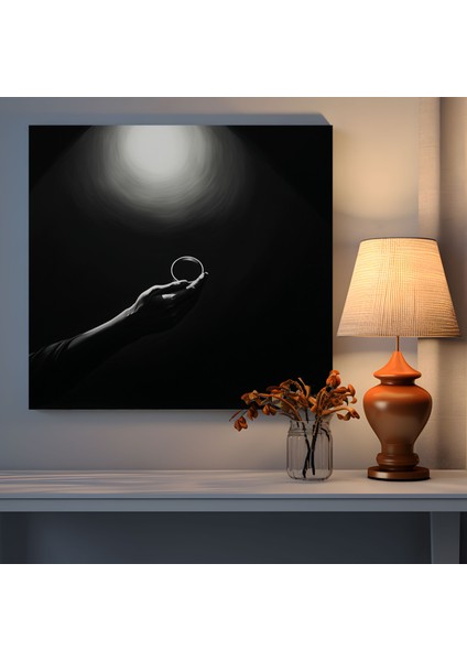 Yüzüklerin Efendisi Duvar Sanatı - Minimalist Yüzük Kanvas Tablo - Yüzüklerin Efendisi, Koyu Gölgeler, Ikonik Yüzük, Siyah Beyaz Eskiz, 30X30 fiyatları