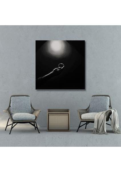 Yüzüklerin Efendisi Duvar Sanatı - Minimalist Yüzük Kanvas Tablo - Yüzüklerin Efendisi, Koyu Gölgeler, Ikonik Yüzük, Siyah Beyaz Eskiz, 30X30 modelleri