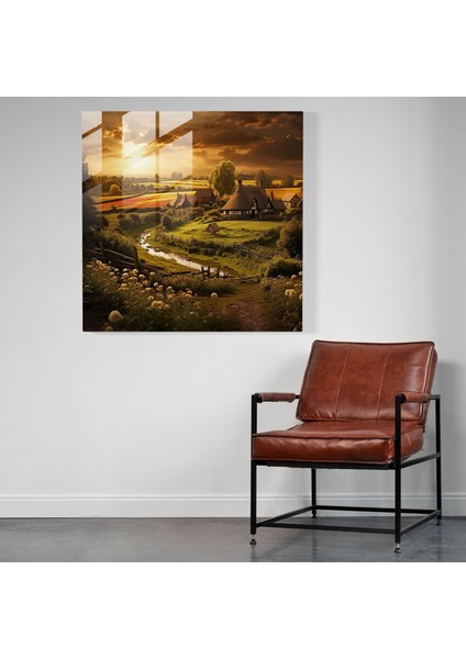 Altın Kırsal Köy Cam Baskı - Köy, Yemyeşil Kırsal, Fotoğraf, Cam Sanatı, 50X50 fiyatları
