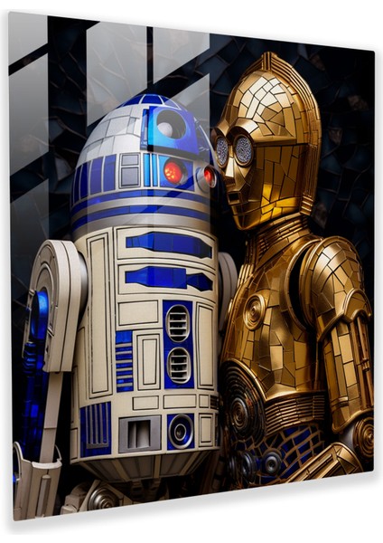 Star Wars Cam Baskı - Vitray Temsili - Narin Bir Mozaik Içinde R2-D2 ve C-3po - Yıldız Savaşları, Cam Duvar Sanatı, Yıldız Savaşları, Mozaik, 30X30