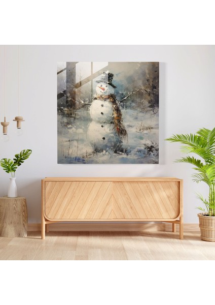 Nostaljik Kardan Adam Cam Baskı - Kardan Adam, Cam Tablo, Cam Baskı, Modern Sanat, 30X30