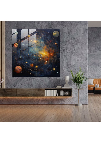 Cennet Atlası Cam Baskı - Yıldız Haritası, Dokular, Yağlıboya Tablo, Duvar Dekorasyonu, 50X50