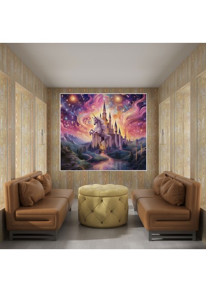 Kaprisli Tek Boynuzlu At Kanvas Tablo - Sihirli Bir Kalenin Üzerinde Uçan - Tek Boynuzlu At, Tek Boynuzlu Kanvas Tablo, Kaprisli Tek Boynuzlu At, Ev Dekorasyonu, 30X30