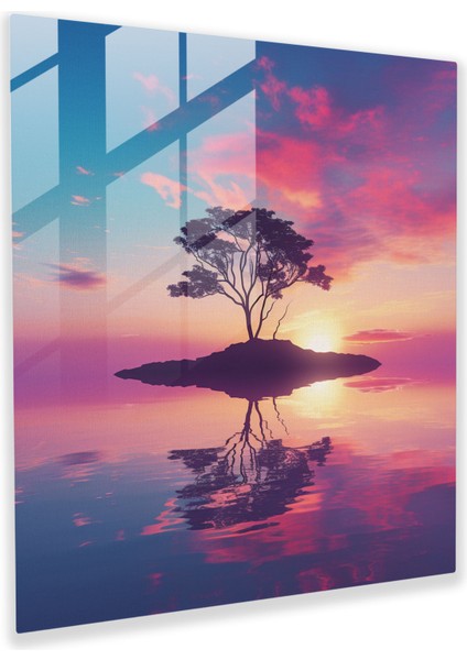 Yalnız Ağaç Gündoğumu Cam Baskı - Gündoğumu, Yeni Başlangıçlar, Cam Duvar Sanatı, Ev Dekorasyonu, 30X30