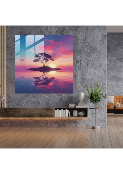 Yalnız Ağaç Gündoğumu Cam Baskı - Gündoğumu, Yeni Başlangıçlar, Cam Duvar Sanatı, Ev Dekorasyonu, 30X30 fiyatları