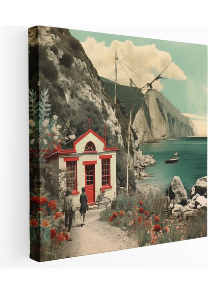 Deniz Manzarası Duvar Süslemesi - Deniz Manzarası, Kanvas Tablo, Vintage Kartpostallar, Deniz Manzaralı, 30X30
