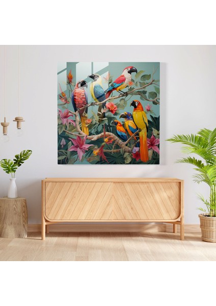 Yaban Hayatı Cam Duvar Sanatı - Tropikal Kuşlar - Yaban Hayatı, Ev Dekorasyonu, Cennet, Kolaj, 30X30