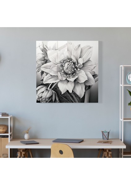 Karmaşık Kır Çiçeği Cam Baskı - Kır Çiçeği, Ev Dekorasyonu, Cam Baskı, Gerçekçi Grafit Çizim, 30X30 fiyatları