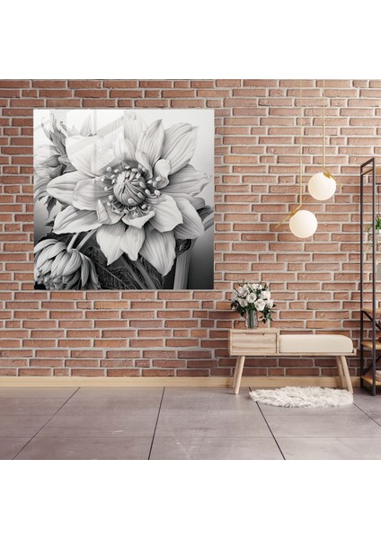 Karmaşık Kır Çiçeği Cam Baskı - Kır Çiçeği, Ev Dekorasyonu, Cam Baskı, Gerçekçi Grafit Çizim, 30X30 modelleri