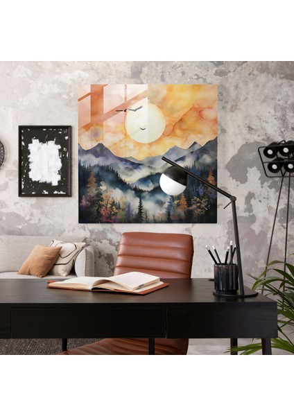 Misty Mountain Gündoğumu Cam Baskı - Gündoğumu, Gündoğumu, Duvar Süslemesi, Cam Duvar Tablosu, 30X30 fiyatları
