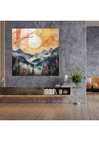 Misty Mountain Gündoğumu Cam Baskı - Gündoğumu, Gündoğumu, Duvar Süslemesi, Cam Duvar Tablosu, 30X30 modelleri