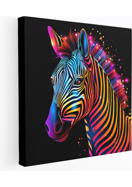 Zebra Duvar Tablosu - Neon Parıltılı Kanvas Tablo - Zebra, Soyut, Dijital Sanat, Zebra, 30X30