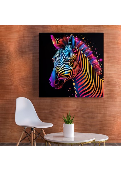Zebra Duvar Tablosu - Neon Parıltılı Kanvas Tablo - Zebra, Soyut, Dijital Sanat, Zebra, 30X30 modelleri