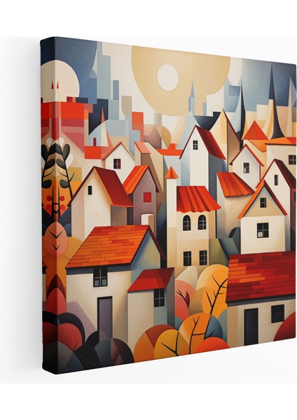 Çağdaş Köy Kanvas Tablo - Köy, Kanvas Tablo, Modern Geometrik Tablo, 30X30