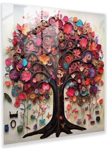 Geri Dönüşümlü Malzemeler Hayat Ağacı Cam Baskı - Hayat Ağacı, Cam Baskı, Duvar Dekorasyonu, Modern Sanat, 30X30