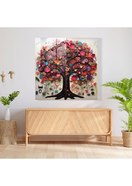 Geri Dönüşümlü Malzemeler Hayat Ağacı Cam Baskı - Hayat Ağacı, Cam Baskı, Duvar Dekorasyonu, Modern Sanat, 30X30