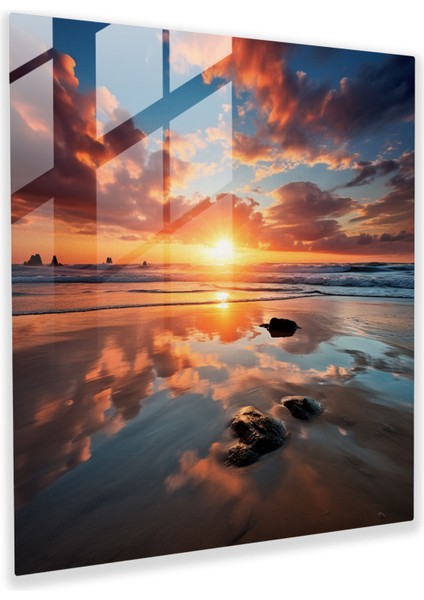 Sakin Okyanus Gündoğumu Cam Baskı - Gün Doğumu, Gün Doğumu, Okyanus, Huzur, 30X30