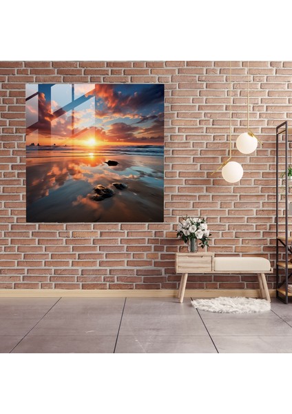 Sakin Okyanus Gündoğumu Cam Baskı - Gün Doğumu, Gün Doğumu, Okyanus, Huzur, 30X30 fiyatları