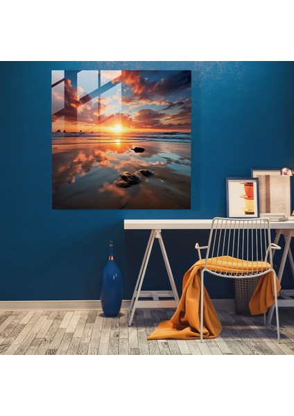 Sakin Okyanus Gündoğumu Cam Baskı - Gün Doğumu, Gün Doğumu, Okyanus, Huzur, 30X30 modelleri