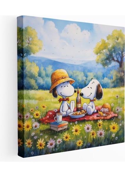 Snoopy Suluboya Kanvas Tablo - Piknik Duvar Tablosu - Snoopy, Kanvas Tablo, Ev Dekorasyonu, 30X30