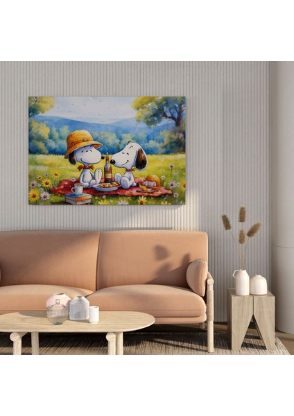 Snoopy Suluboya Kanvas Tablo - Piknik Duvar Tablosu - Snoopy, Kanvas Tablo, Ev Dekorasyonu, 30X30 fiyatları