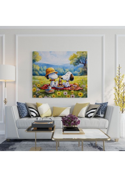 Snoopy Suluboya Kanvas Tablo - Piknik Duvar Tablosu - Snoopy, Kanvas Tablo, Ev Dekorasyonu, 30X30 modelleri