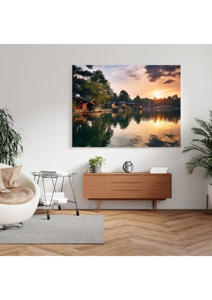Gün Batımı Göl Kenarı Köyü Fotoğrafçılığı Kanvas Tablo - Köy, Kanvas Tablo, Göl Kenarı Köyü, Kanvas Tablo, 30X30 fiyatları