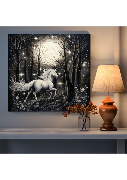 Tek Boynuzlu At Duvar Sanatı - Ev Dekorasyonu Için Tuhaf Mürekkep Çizimi - Tek Boynuzlu At, Kanvas Tablo, Kanvas Tablo, Mürekkep Çizimi, 50X50 modelleri