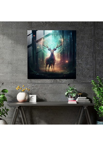 Yaban Hayatı Modern Sanat - Yaban Hayatı, Büyülü Orman, Mistik Geyik, Cam Baskı, 30X30 modelleri