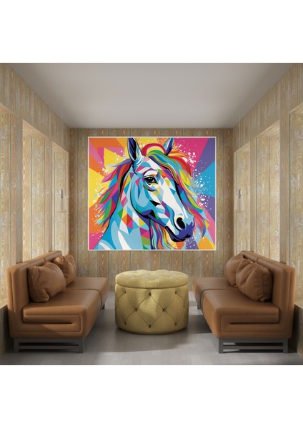 Pop Art Tek Boynuzlu At Kanvas Tablo - Tek Boynuzlu At, Canlı, Eğlenceli, Kanvas Tablo, 30X30