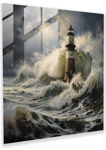 Deniz Manzarası Cam Baskı - Görkemli Deniz Feneri - Deniz Manzarası, Cam Sanatı, Deniz Manzarası, Gerçekçi Yağlıboya Tablo, 30X30